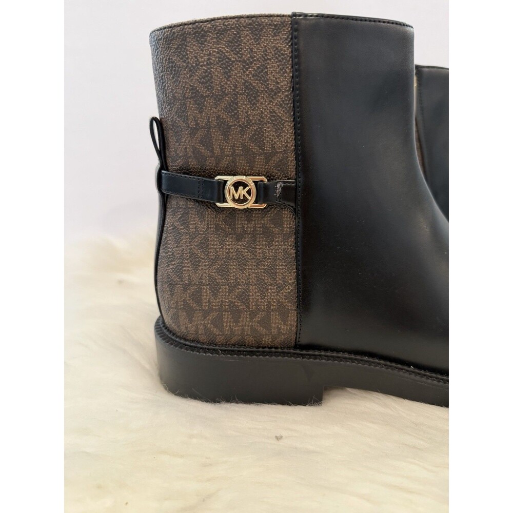 Michael Kors Mandy Block Heel Booties Black Brown Monogram Size 11M New - Picture 5 of 16